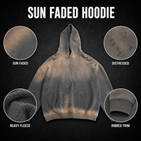 Sweat à capuche Yingling Sun Faded pour homme, gris anthracite, délavé, effet usé, coupe oversize, molleton brossé épais, style streetwear