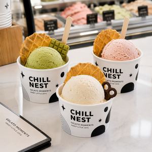ถ้วยกระดาษเจลาโต้สีขาวแบบกำหนดเองพร้อมฝาปิด สำหรับร้านไอศกรีม บรรจุภัณฑ์แบบนำกลับบ้าน รับผลิตตามแบบ (OEM) พิมพ์โลโก้ ขายส่ง - Product Image 5