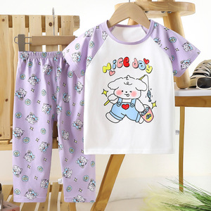 <span class=keywords><strong>Camiseta</strong></span> de Verano de Algodón Puro de Manga Corta con Dibujos Animados para Niños y Niñas, Pijama, Ropa para el Hogar - Product Image 2