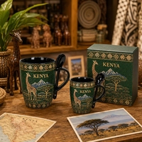 Souvenir touristique d'Afrique, Kenya, ensemble de tasses en céramique modernes, compatibles micro-ondes et lave-vaisselle, tasse à café, cuillère, personnalisation OEM ODM, vente en gros