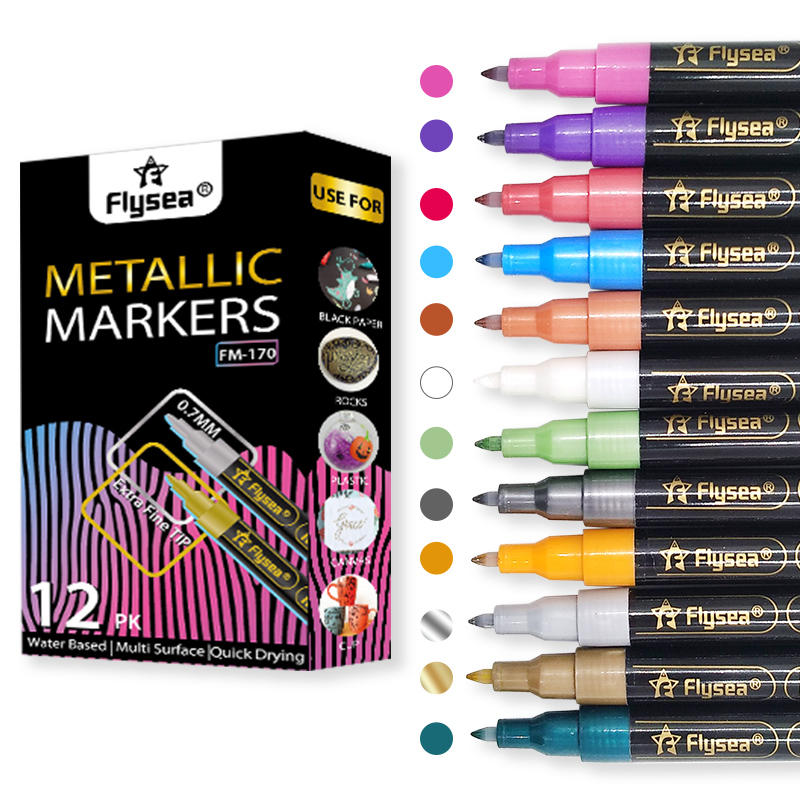 Metallic marker extra fine tip 12colors pack marker pen drawing colour set art line marker pens Japanese acrylic ink