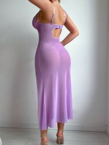 New Sexy Mesh <b>Long</b> Dress With Fashionable Suspender Lace Embroidery Perspective Tempting High Slit and Sexy Dress - Product Image 2