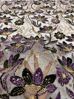 Tissu en dentelle française bicolore du Moyen-Orient avec sequins et broderies perlées pour jupes et robes féminines