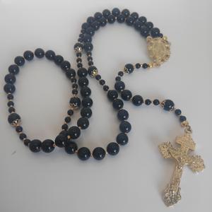 <span class=keywords><strong>Rosario</strong></span> Católico Vintage con Cuentas <span class=keywords><strong>de</strong></span> Ónix Negro y Medalla Milagrosa Dorada, Joyería <span class=keywords><strong>de</strong></span> Fe Cristiana - Product Image 2