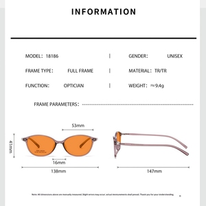 กรอบแว่นตา Sunray TR90 ขายส่ง ทรงเหลี่ยม น้ำหนักเบา แฟชั่น คุณภาพสูง OEM ป้องกันแสงสีฟ้า 100% สีดำ สำหรับทุกเพศ สีส้ม - Product Image 3