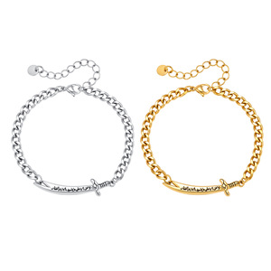 Bracciale Tennis alla Moda con Design Spada <span class=keywords><strong>Zulfiqar</strong></span>, Stile Europeo e Americano, in Acciaio Inossidabile Placcato Oro 18K per Uomo - Product Image 3