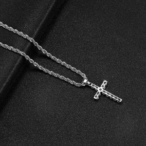 שרשרת תליון צלב נירוסטה עם שרשרת חבל לגברים נשים - Product Image 5