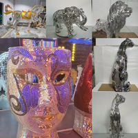 Décoration de maison de luxe personnalisée, décoration de jardin, meubles en mosaïque, ornements, art en mosaïque en fibre de verre, sculpture d'animal lion argenté