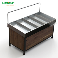 Caisse en bois pour fruits Global Fresh Equipment, bacs en PP de qualité alimentaire, bar à salades, système de brumisation personnalisé, étagère de couleur assortie