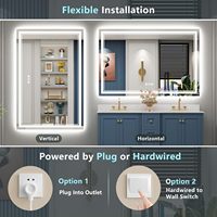 Miroir de salle de bain mural intelligent moderne avec éclairage LED argenté imperméable sans cadre, anti-buée, avec interrupteur tactile