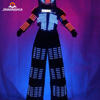 Costume de Danse LED Robot Échasses avec Gants Laser pour Club Halloween Cosplay Vêtements et Accessoires de Danse Masque