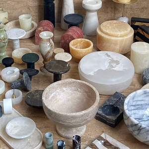 Stonekocc personnalisé marbre naturel luxe Villa Art Onyx <span class=keywords><strong>bougie</strong></span> <span class=keywords><strong>plateau</strong></span> bol légumes fruits pierre artisanat décorations pour la maison - Product Image 1