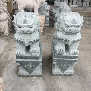 Outdoor Hand Carved Grey granite lion Front door large stone animal carvings