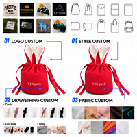 Pochette en velours à cordon avec oreilles de lapin mignonnes, logo personnalisé, sac cadeau doux pour bonbons, bijoux, emballage de faveurs de mariage