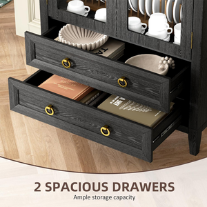 Vitrine élégante en bois de chêne <span class=keywords><strong>noir</strong></span> avec arceaux en verre, éclairage LED chaud, double porte, étagère de rangement, bibliothèque écologique pour <span class=keywords><strong>salle</strong></span> à <span class=keywords><strong>manger</strong></span> - Product Image 4
