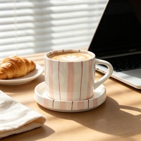 Tasse à café en porcelaine YUBIN style nordique, peinte à la main, rayée, couleur sous-glaçure, haute valeur esthétique, 280 ml, compatible micro-ondes et lave-vaisselle