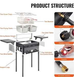 Penggorengan Gas Vertikal Komersial Luar Ruangan, Penggorengan Gas Propana Dua Tingkat, Portabel dan Dapat Dilepas dengan 2 Keranjang & Tutup Stainless Steel - Product Image 4
