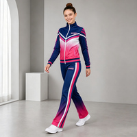 Ensemble de survêtement de cheerleading personnalisé bleu marine et rose dégradé pour filles, avec veste et pantalon Chevron, anti-humidité, OEM