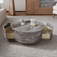 Table basse ronde moderne en MDF marbré avec tiroir, en stock aux États-Unis, livraison directe, par VOXHOME
