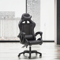 Chaise de jeu avec logo personnalisé, entièrement noire, style course, chaise de bureau pivotante en cuir synthétique, chaise avec repose-pieds