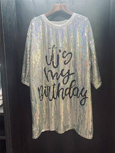 Vestido camisero informal brillante para mujer, traje brillante con letras brillantes de It's MY Birthday - Product Image 4