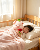Peluche Cochon Rose Trèfle, Cochon Assis en Peluche avec Rose Rouge, Cochon Trèfle à Quatre Feuilles Porte-Bonheur, Cadeau pour Enfants, Décoration de Canapé et Maison