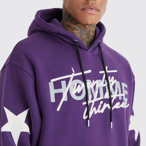 Conjunto de Sudadera con Capucha Morada para Hombre, Corte Holgado, Estilo Urbano, con Estampado de Estrellas, Ropa de Otoño - Product Image 2