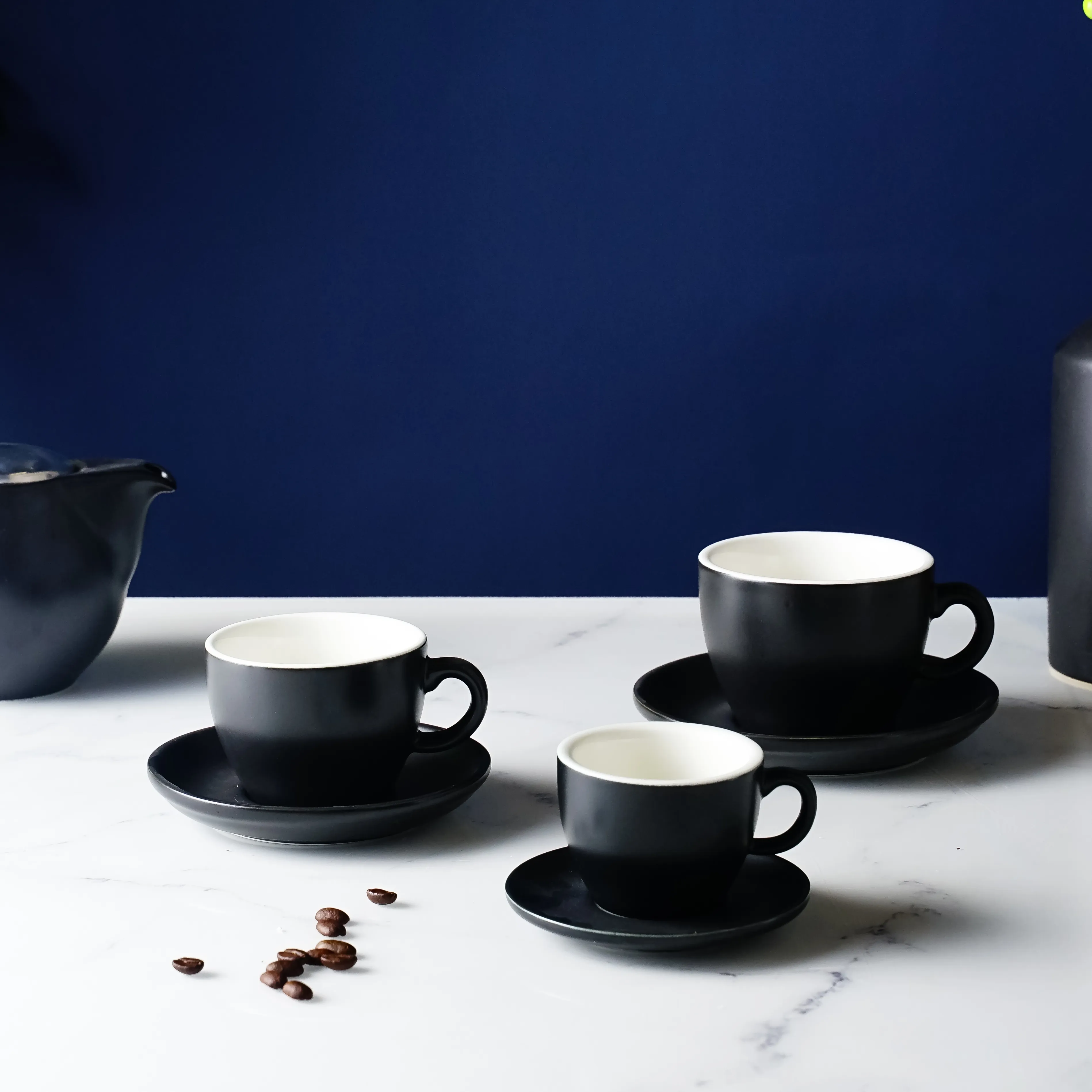 Taza de Espresso gruesa de Color negro y platillo, taza comercial de porcelana, capuchino para café, 50/110/200/300ml