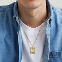 Collier Pendentif Lettre Initiale Plaqué Or 18k Acier Inoxydable Carré Capital Monogramme Alphabets A-Z pour Homme et Femme