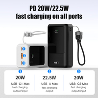 WST vente en gros produit vente 20000mAh câble intégré détachable PD22.5W charge rapide affichage LED lanière détachable banques d'alimentation