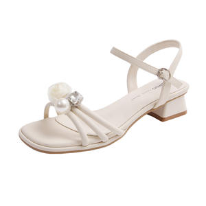 Sandalias de verano de una sola tira de seda satinada, sandalias de tacón alto estilo europeo, elegantes y modernas sandalias de tacón grueso para mujer - Product Image 1