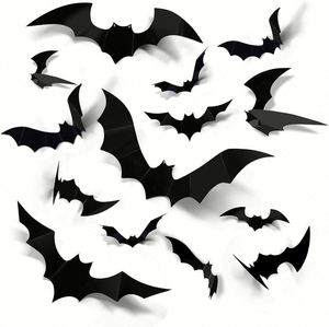 Pegatinas de pared 3D de murciélagos y arañas negras para Halloween transfronterizo, decoraciones para la preparación de escenas de fiesta, pegatinas de juguete - Product Image 1