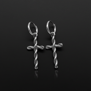 Pendientes de aro Huggie para hombre, chapados en oro, hipoalergénicos, con dije de cruz de cuerda retorcida, estilo vintage, punk, gótico - Product Image 1