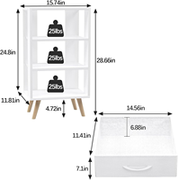 Table de chevet moderne blanche avec 2 tiroirs en tissu, rangement ouvert, table d'appoint en bois pour petit espace, chambre à coucher, salon