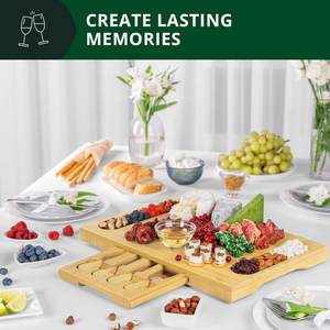 Plateau à fromages en bambou personnalisé avec ensemble d'ustensiles pour charcuterie - Product Image 3