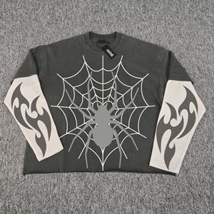 T-shirt imprimé personnalisé coton vintage déchiré double couche à manches longues gaufré haut en détresse pierre délavé à l'acide t-shirt - Product Image 2