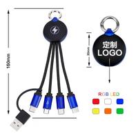 Câble de données en nylon tressé 5 en 1 personnalisé avec porte-clés logo lumineux double entrée charge rapide utilisation multifonctionnelle de téléphone portable