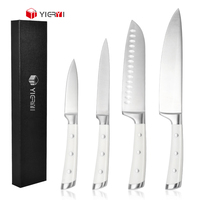 Ensemble de couteaux de cuisine blancs avec couteau de chef Santoku en acier inoxydable manche en ABS PP pour la cuisine et la pâtisserie