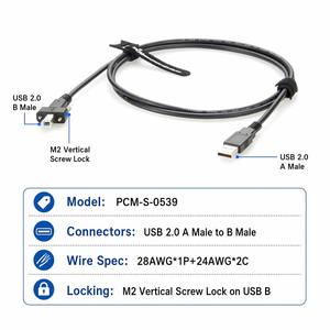 Câble USB <span class=keywords><strong>2.0</strong></span> Type-A Mâle vers Type-B Mâle à Visser, Haute Vitesse 480 Mbps, Blindé pour Caméra de Vision Industrielle, Imprimante 3D, Automatisation - Product Image 3