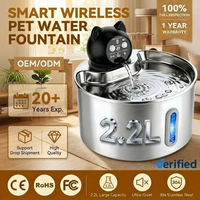 Fontaine à eau sans fil pour animaux de compagnie certifiée CE RoHS FC, 2,2 L, acier inoxydable 304, distributeur d'eau automatique intelligent pour chiens et chats