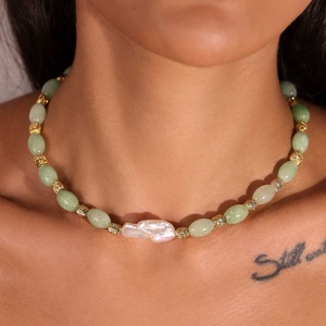 Collier d'été en perles de quartz rose naturel, chaîne de clavicule vintage, design tendance pour femme - Product Image 5
