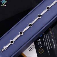 Bracelet chaîne trèfle noir tendance, diamant moissanite VVS, passe le testeur de diamant, plaqué or, argent sterling 925, certificat GRA