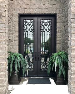 Portes pivotantes de luxe en <span class=keywords><strong>fer</strong></span> <span class=keywords><strong>forgé</strong></span> de style européen moderne avec longue poignée, pour <span class=keywords><strong>entrée</strong></span> de villa, <span class=keywords><strong>porte</strong></span> principale antivol - Product Image 2