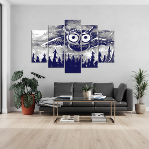 Navy Blue Owl <b>Canvas</b> Art: Pine Tree <b>Landscape</b>, Modern <b>Print</b>,SET OF 5 MIX <b>CANVAS</b> - Product Image 3