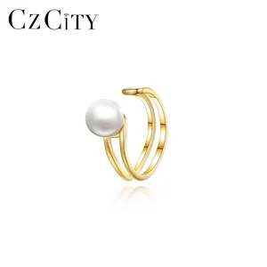 CZCITY Simple Cuff Hanging Trendy Silver Gold Pearl Charm 2022 placcato Sterling 925 orecchini a cerchio con polsino dell'orecchio