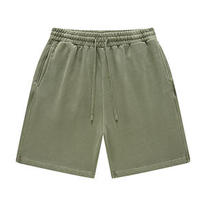Washed Drawstring 100% Cotton Solid Vintage Sport <b>Shorts</b> Premium 450g Heavyweight - Product Image 1
