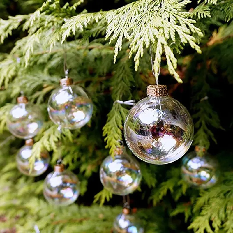 Transparent Clear 8cm 80mm white Glass Christmas Tree Balls Bauble Hanging Ornaments Accessories