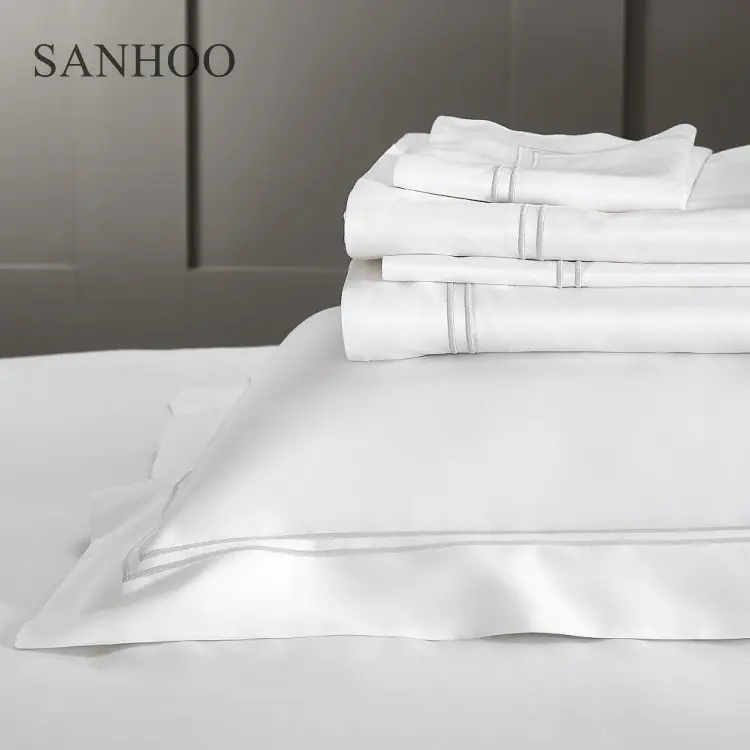 SANHOO ชุดเครื่องนอนผ้าฝ้าย100%,ชุดผ้าปูที่นอนสีขาวสำหรับโรงแรมจำนวน4ชิ้นจำนวนเธรด800