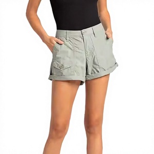 Shorts cargo taille haute pour femme, couleur unie, en toile, plusieurs poches, fermeture boutonnée, style décontracté, respirant et confortable - Product Image 1