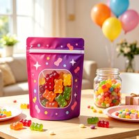 Sachet Doypack Mylar Anti-odeur Imprimé Personnalisé Refermable avec Fermeture Ziplock pour Bonbons Gélifiés, Snacks Comestibles et Emballage Alimentaire avec Fenêtre Transparente